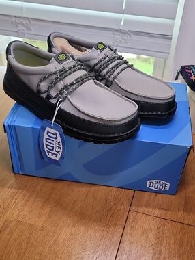Hey Dude Men’s Gray and Black Casual Boat Shoes